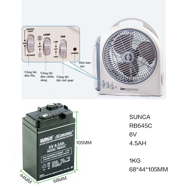 Quạt tích điện đa năng Sunca SF-299AL model 2020 dùng tới 8h liên tục - Hàng chính hãng, bảo hành 6 tháng
