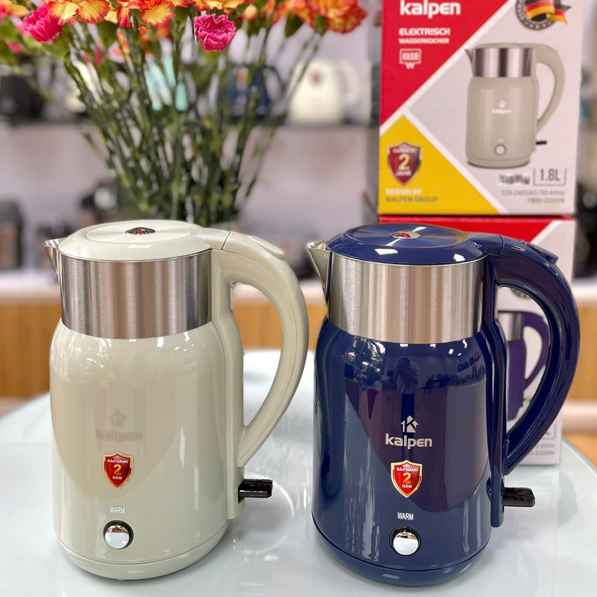 Ấm siêu tốc Inox 304 Kalpen 2200W dung tích 1.8L ủ ấm KK68