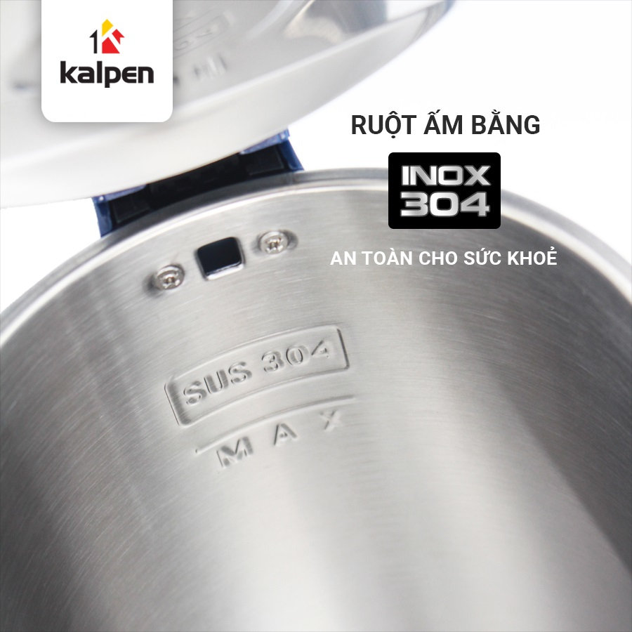 Ấm siêu tốc Inox 304 Kalpen 2200W dung tích 1.8L ủ ấm KK68