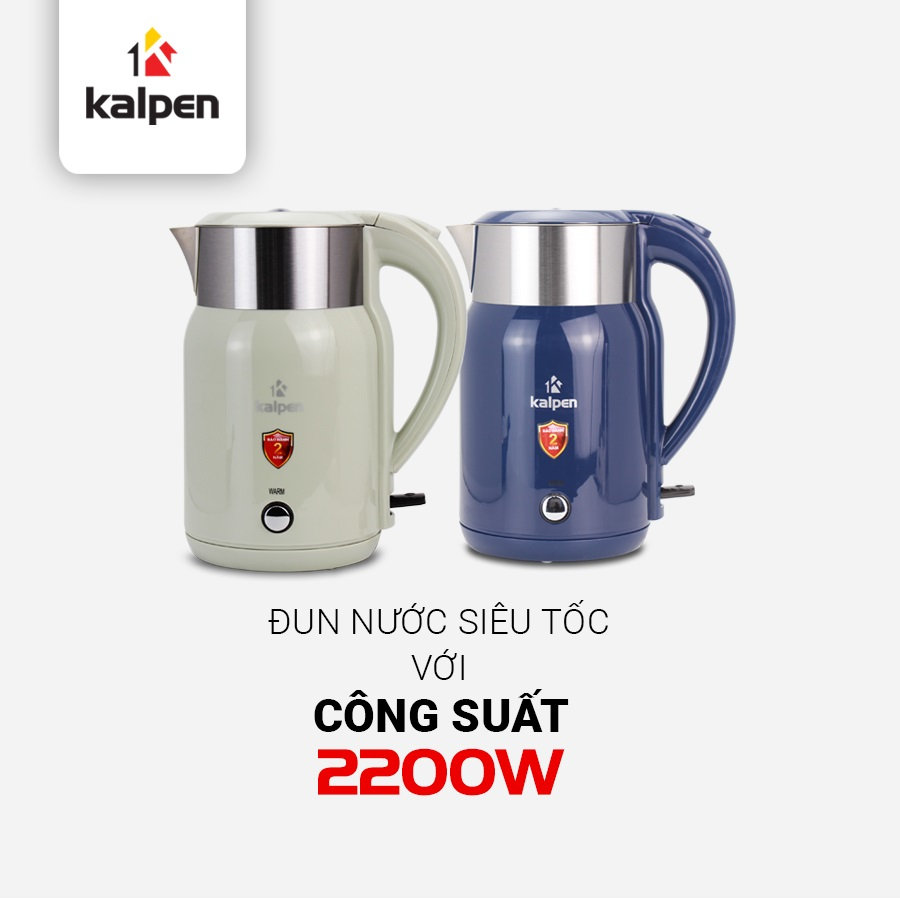 Ấm siêu tốc Inox 304 Kalpen 2200W dung tích 1.8L ủ ấm KK68