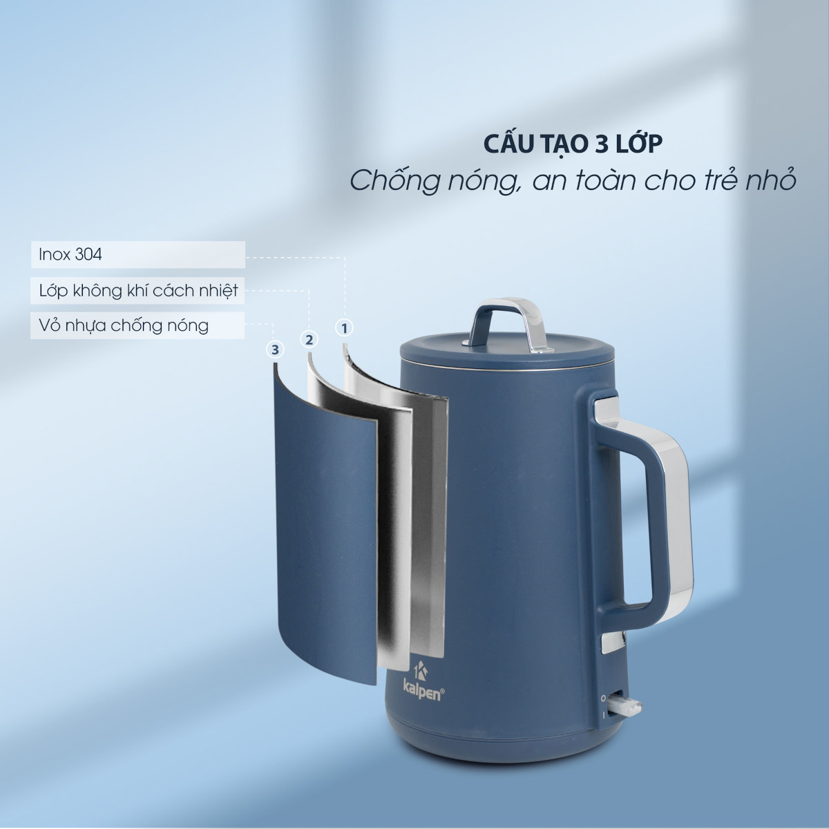 Ấm đun nước siêu tốc Inox 304 Kalpen KK93 dung tích 1.8L công suất 1800W