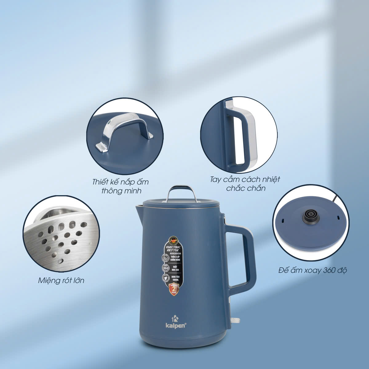 Ấm đun nước siêu tốc Inox 304 Kalpen KK93 dung tích 1.8L công suất 1800W
