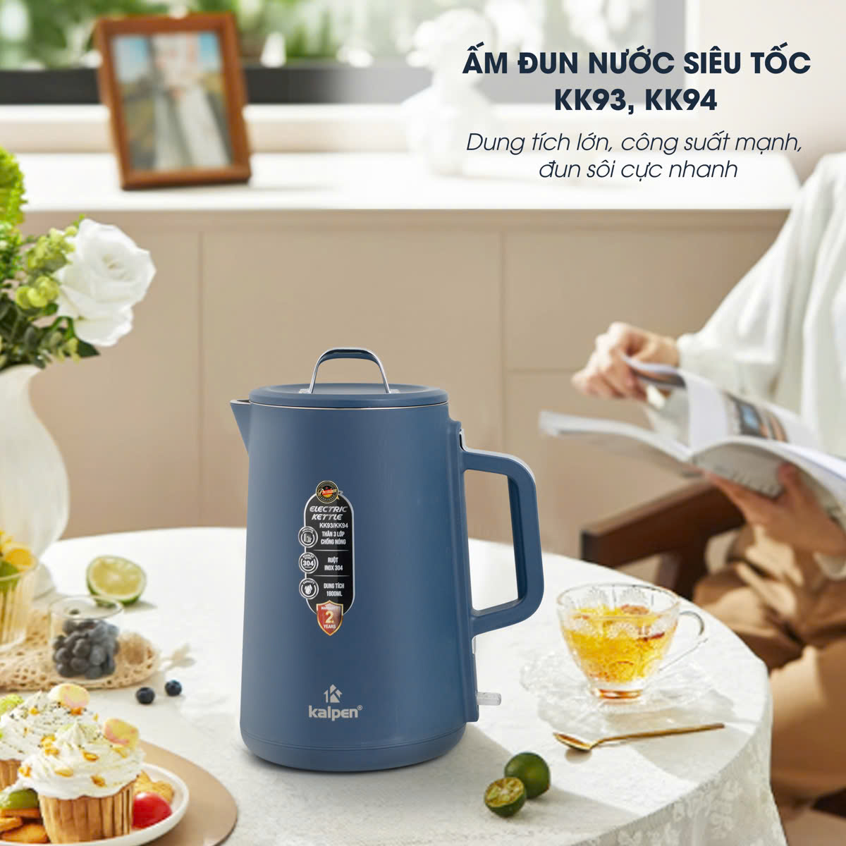 Ấm đun nước siêu tốc Inox 304 Kalpen KK93 dung tích 1.8L công suất 1800W