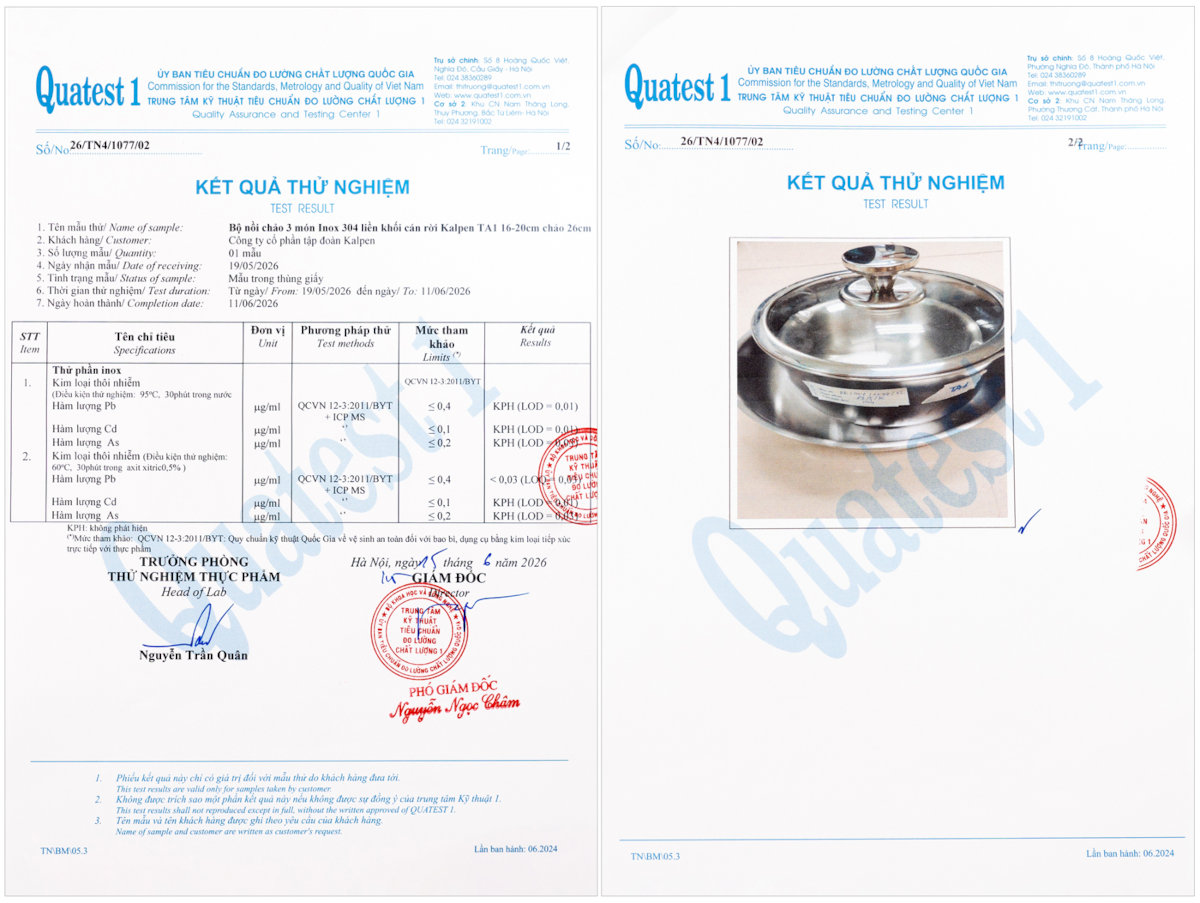 Bộ 2 nồi và chảo Inox 304 liền khối Kalpen TA1 cán rời