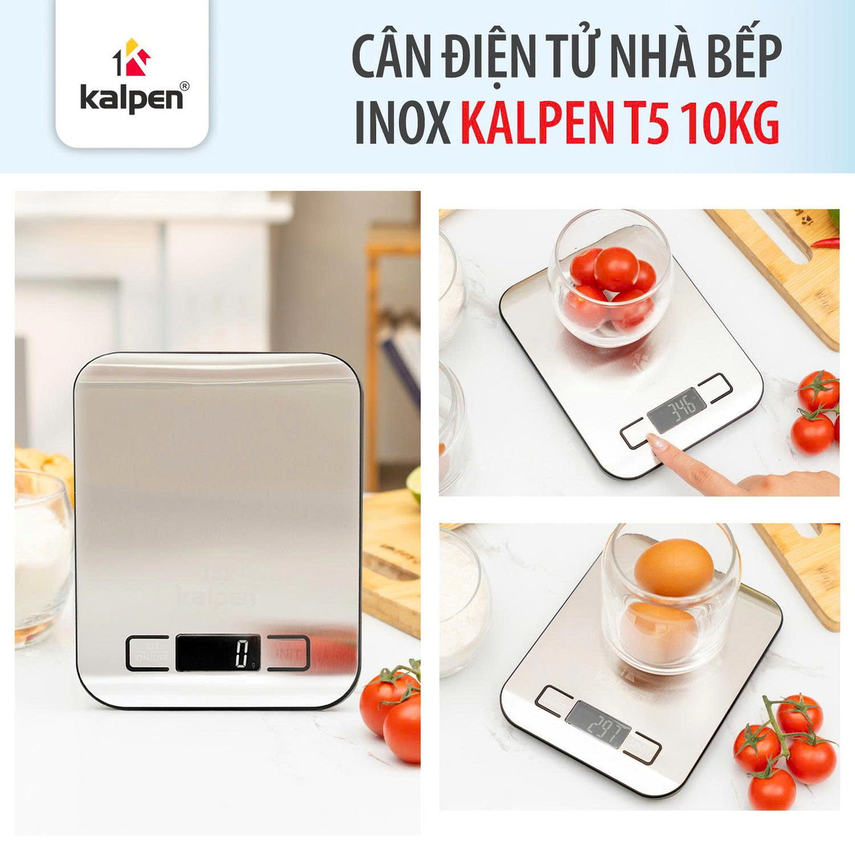 Cân điện tử nhà bếp Inox Kalpen T5 tải trọng 10kg