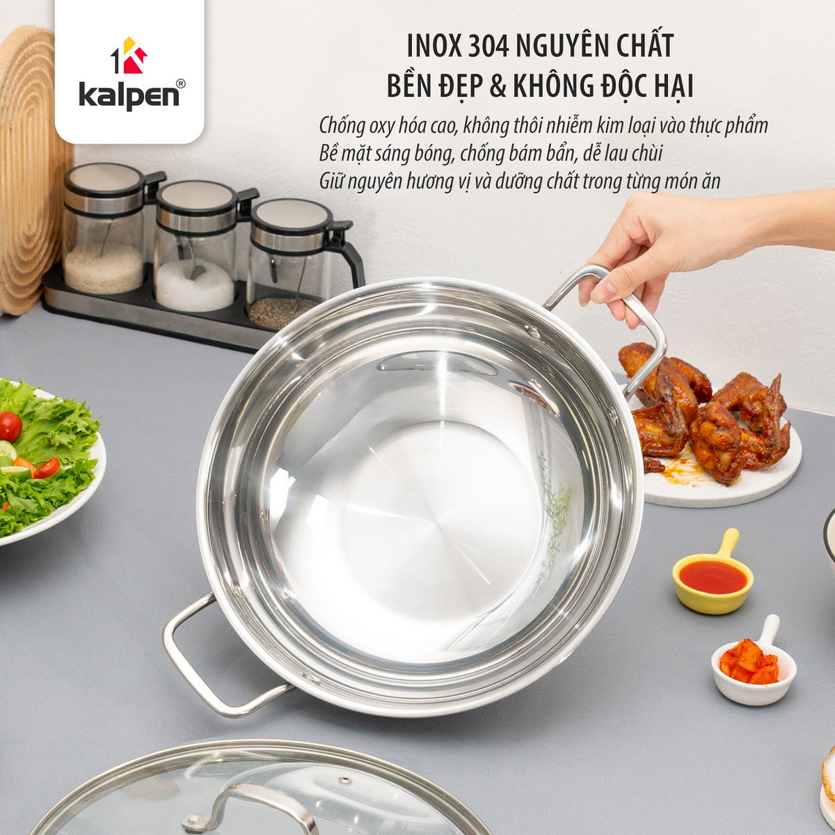 Chảo xào Inox 304 đúc liền khối 3 lớp Kalpen Lager 30cm