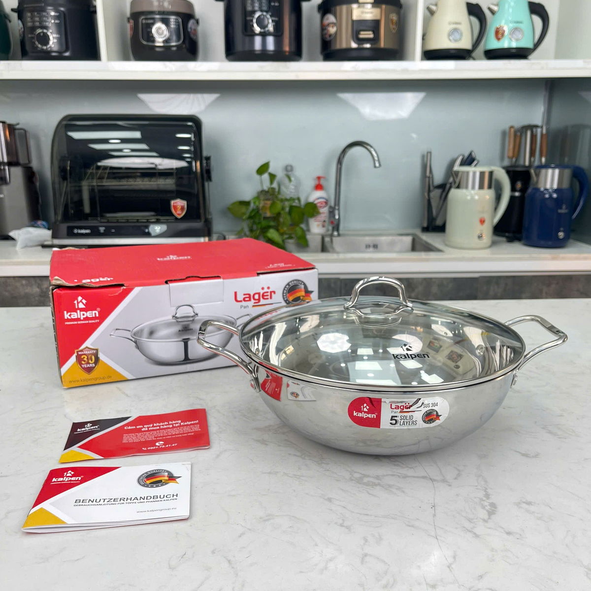 Chảo xào Inox 304 đúc liền khối 3 lớp Kalpen Lager 30cm