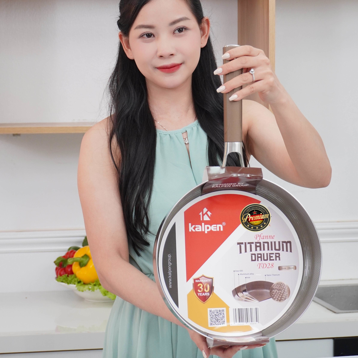 Chảo chống dính Inox 3 lớp liền khối Kalpen Titanium Dauer 28cm