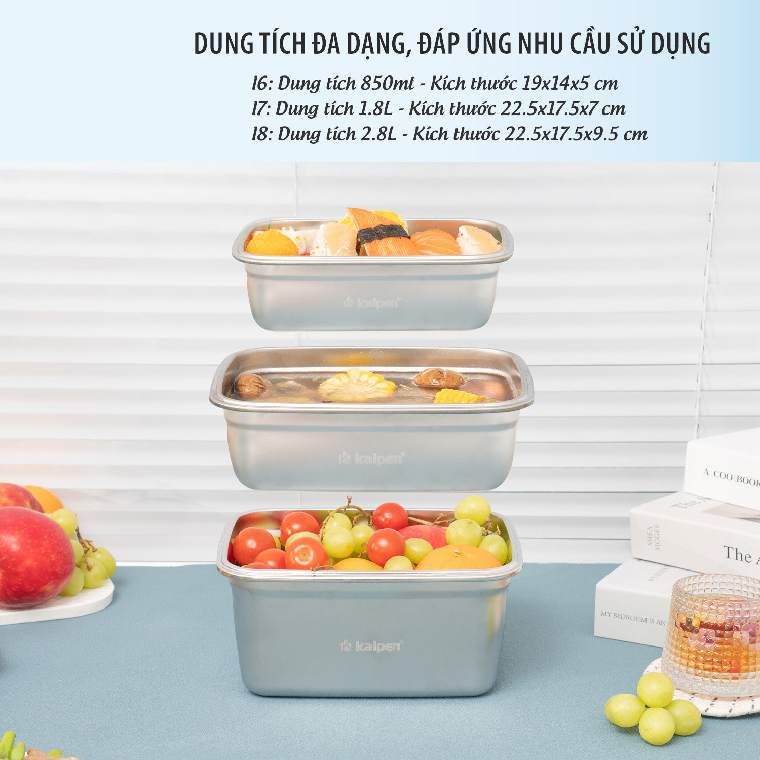 Hộp bảo quản thực phẩm Inox 304 Kalpen dùng trong lò vi sóng