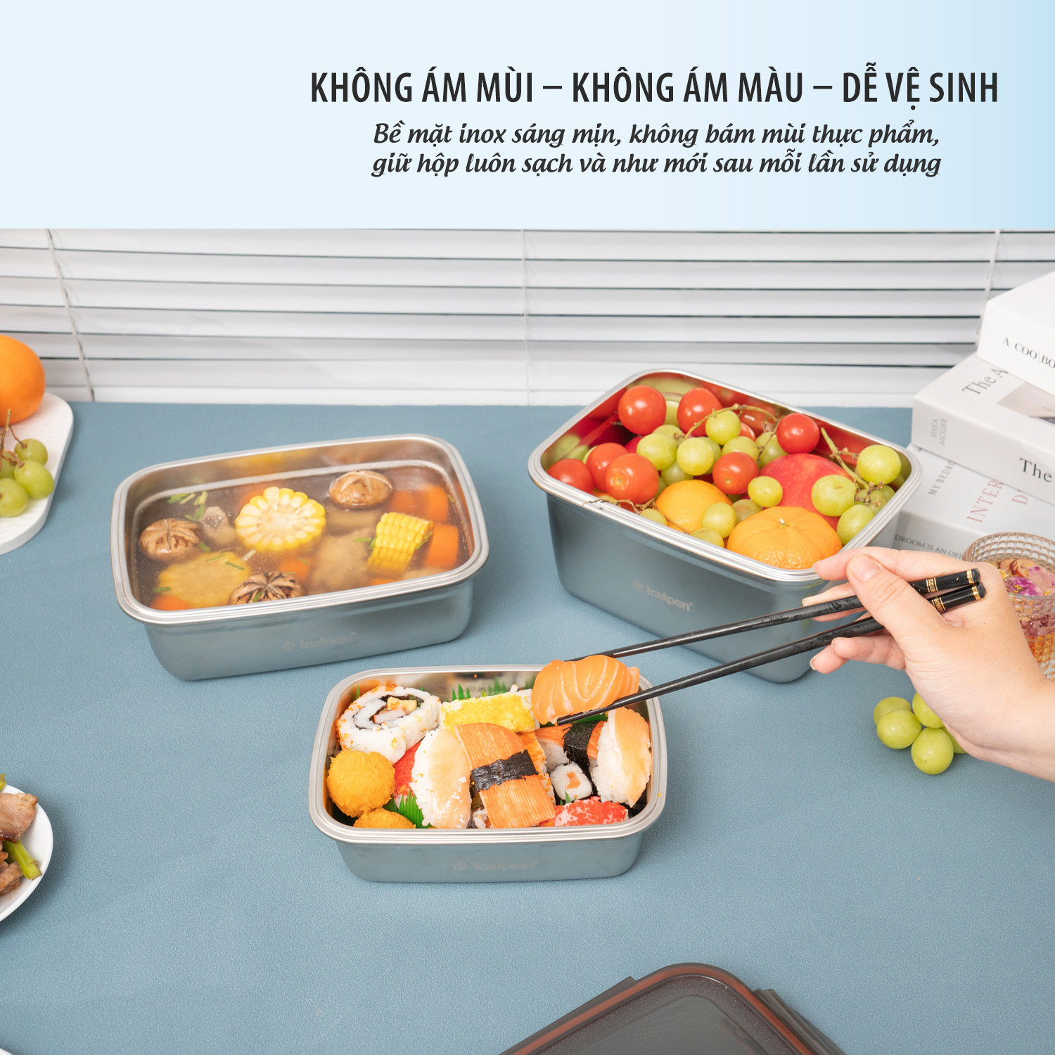 Hộp bảo quản thực phẩm Inox 304 Kalpen dùng trong lò vi sóng