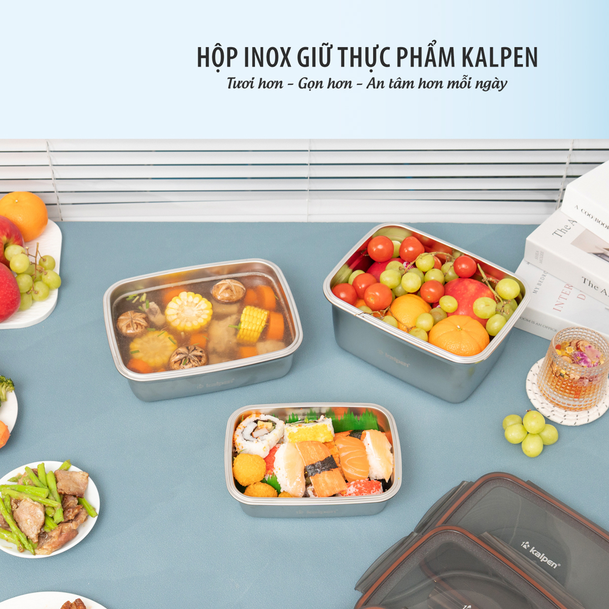 Hộp bảo quản thực phẩm Inox 304 Kalpen 850ml dùng trong lò vi sóng
