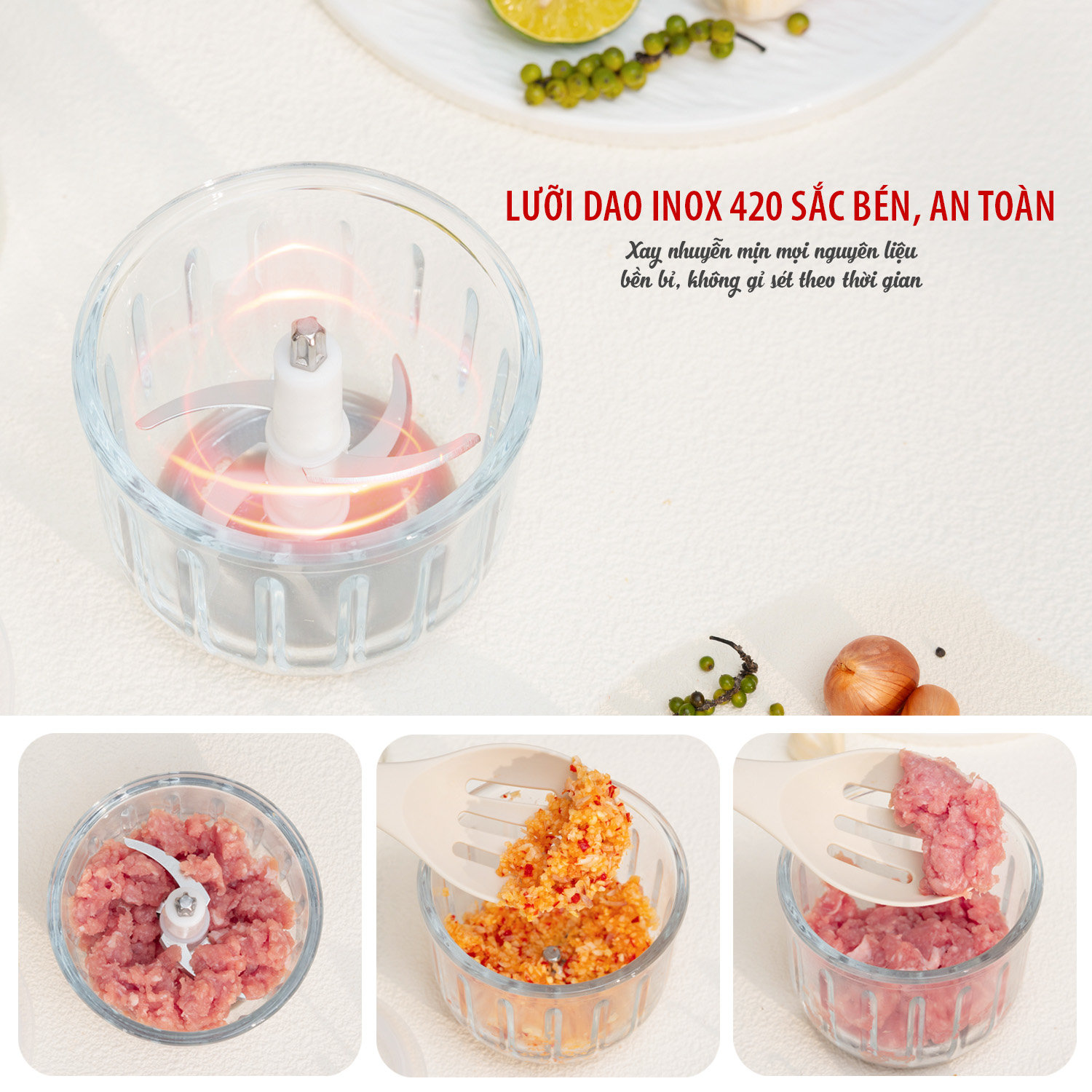 Máy xay thịt đa năng cối thuỷ tinh Kalpen OL2 dung tích 300ml