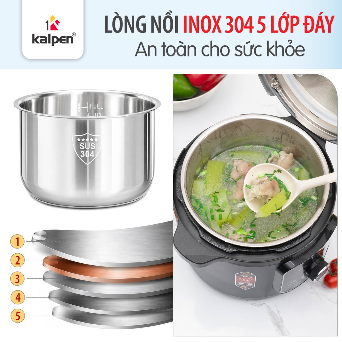 Nồi áp suất điện Inox 304 Kalpen P8