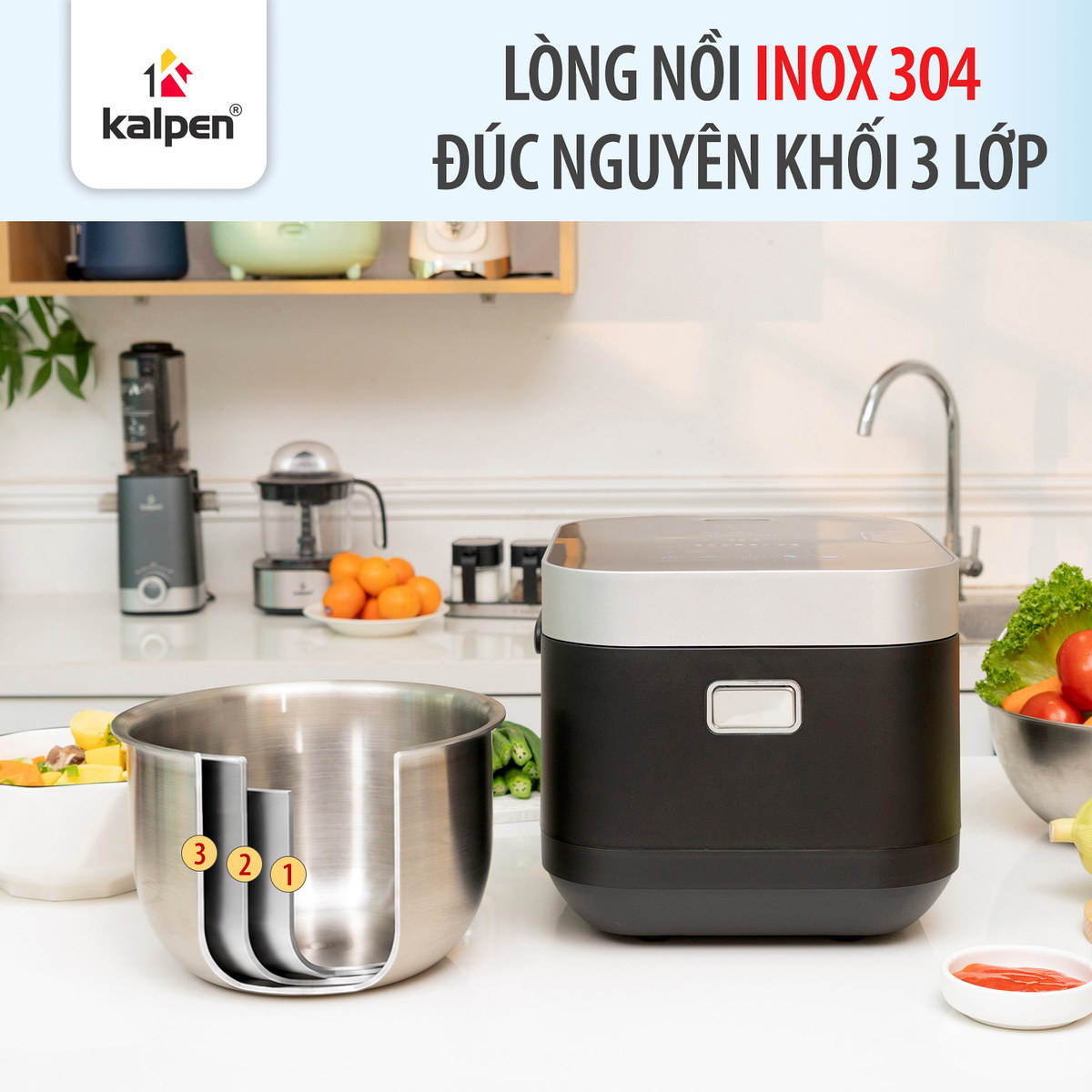 Nồi cơm điện cao tần lòng Inox 304 Kalpen R14 dung tích 1.8L chuẩn Đức