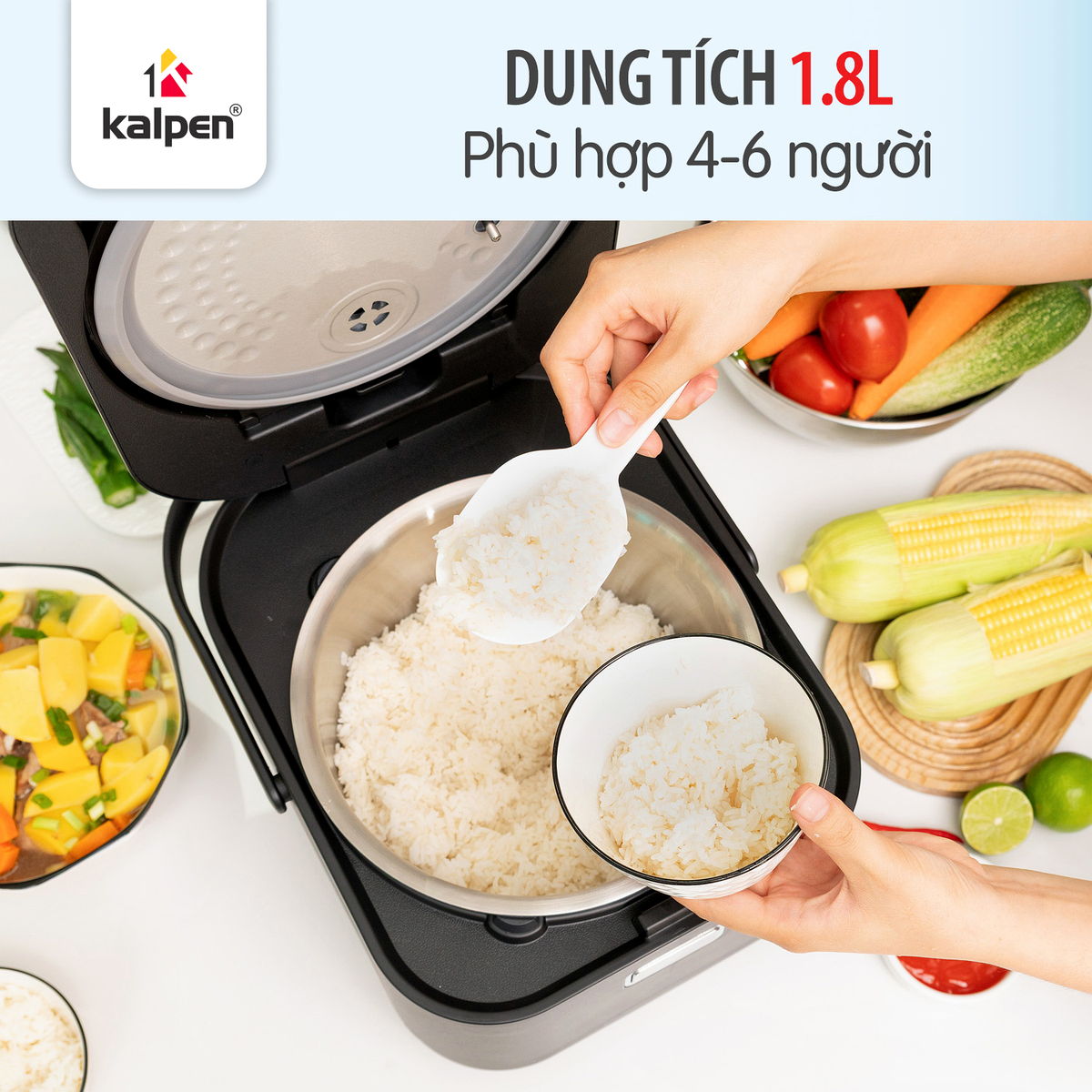 Nồi cơm điện cao tần lòng Inox 304 Kalpen R14 dung tích 1.8L chuẩn Đức