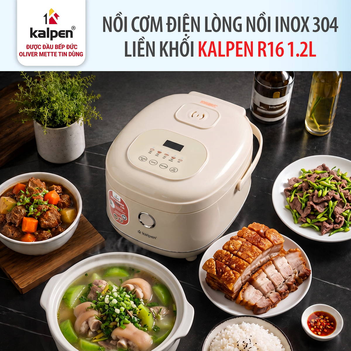 Nồi cơm điện tử lòng Inox 304 liền khối Kalpen R16 1.2L