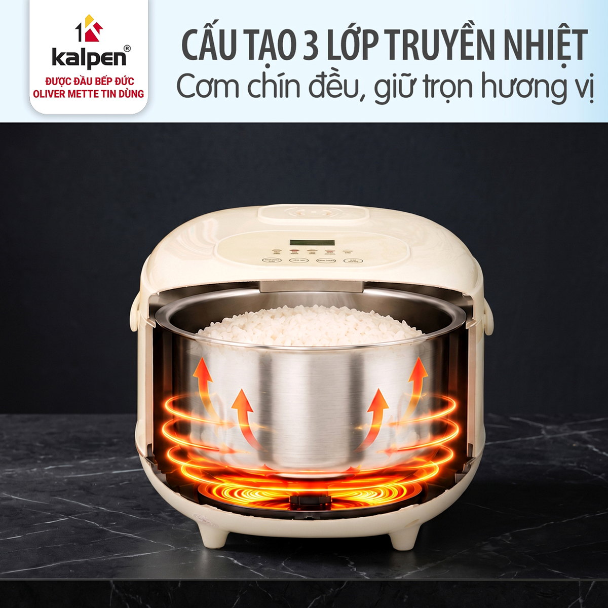 Nồi cơm điện tử lòng Inox 304 liền khối Kalpen R16 1.2L