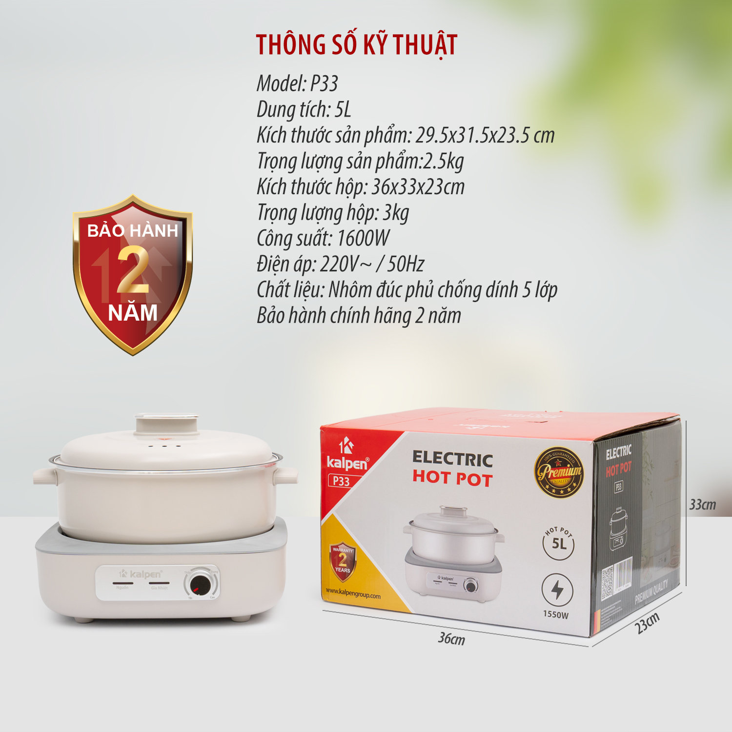 Nồi lẩu điện khay rời Kalpen P33 dung tích 5L