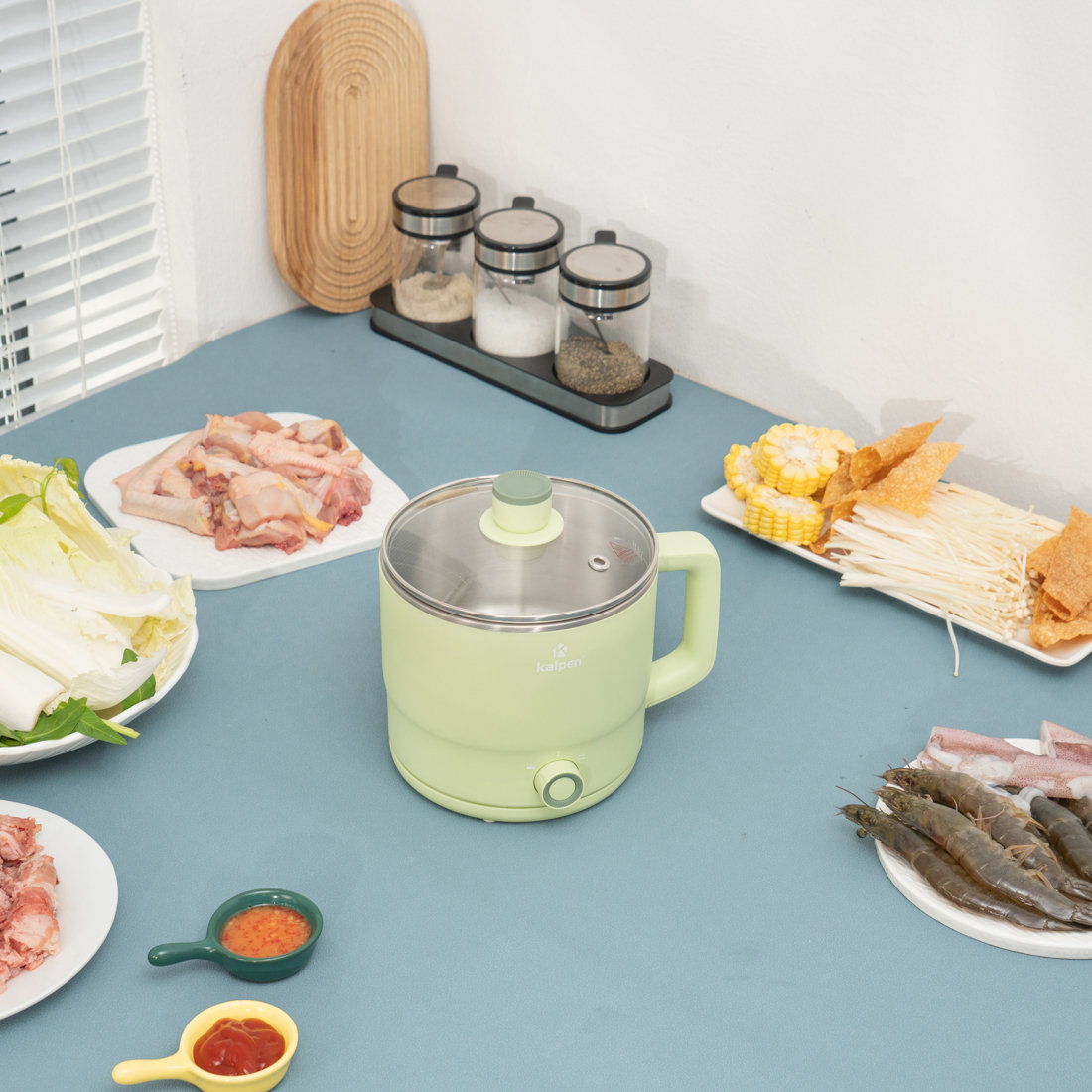 Nồi lẩu điện mini đa năng Kalpen P6G dung tích 1.8L kèm xửng hấp