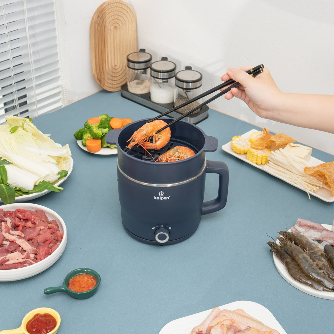 Nồi lẩu điện mini đa năng Kalpen P6G dung tích 1.8L kèm xửng hấp