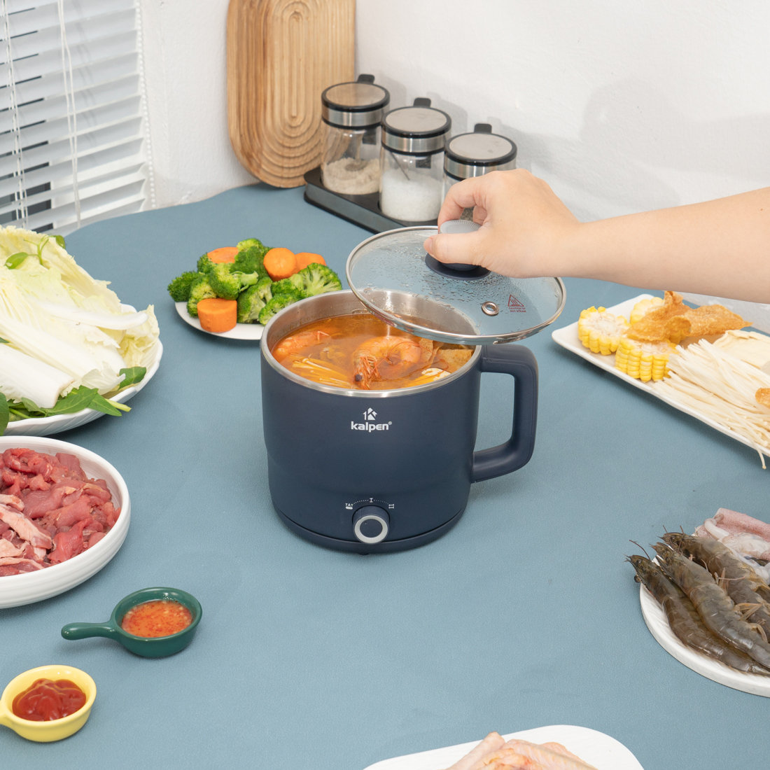 Nồi lẩu điện mini đa năng Kalpen P6G dung tích 1.8L kèm xửng hấp