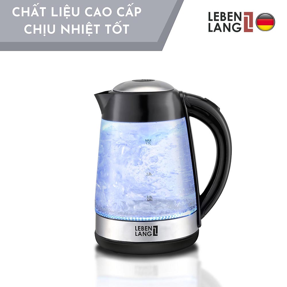 Ấm siêu tốc thủy tinh LEBENLANG LBWE9991-EC dung tích 1.7 lít, công suất 2200W