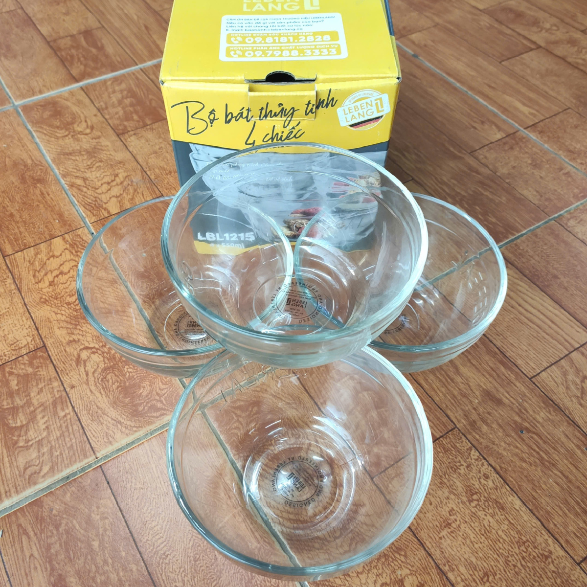 Bộ 4 bát thủy tinh CEREAL Lebenlang LBL1215