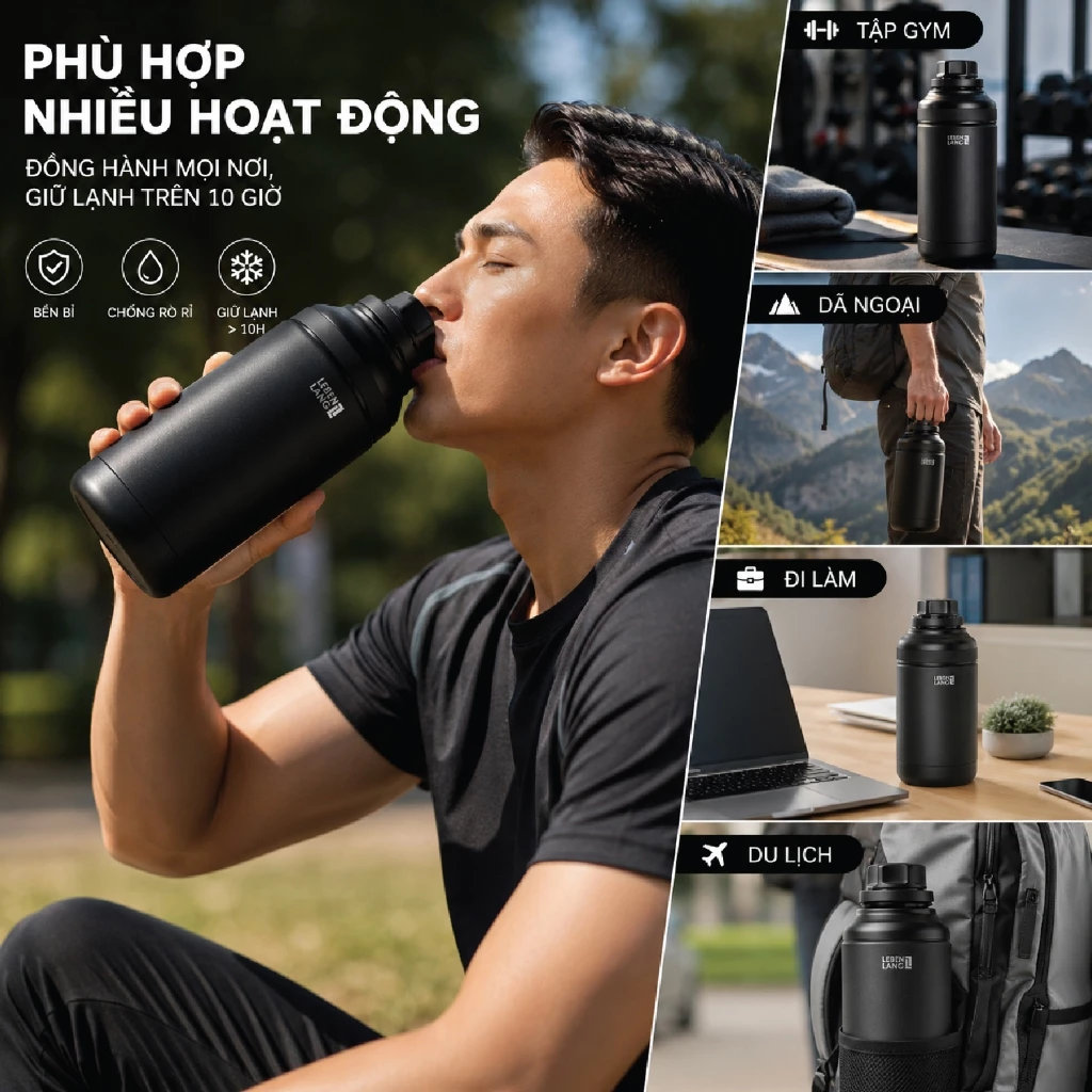 Bình giữ nhiệt Inox 304 Lebenlang LBL2217 dung tích 950ml có quai xách