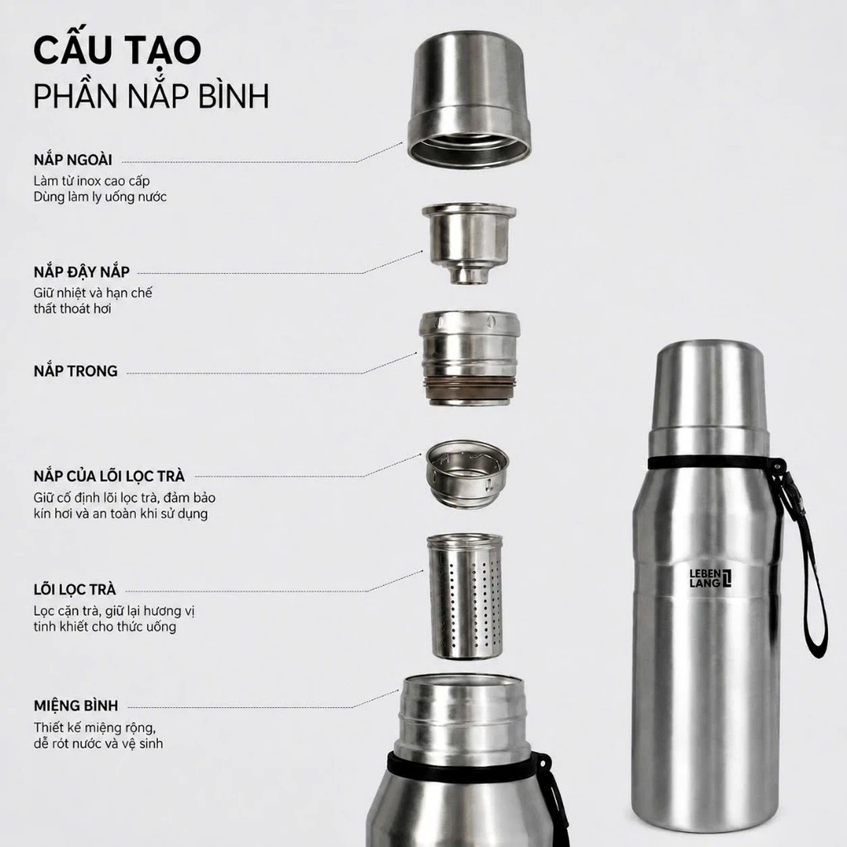 Bình giữ nhiệt Inox 304 Lebenlang LBL2224