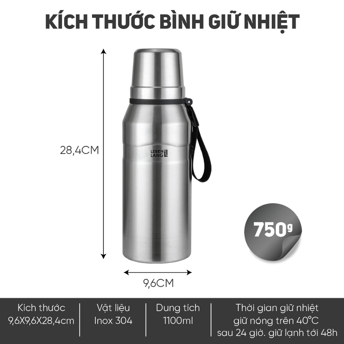Bình giữ nhiệt Inox 304 Lebenlang LBL2224