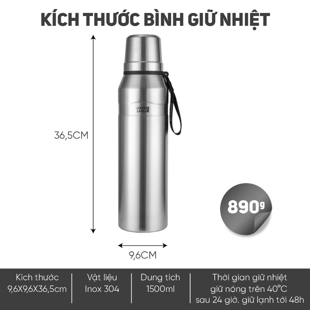 Bình giữ nhiệt Inox 304 Lebenlang LBL2225