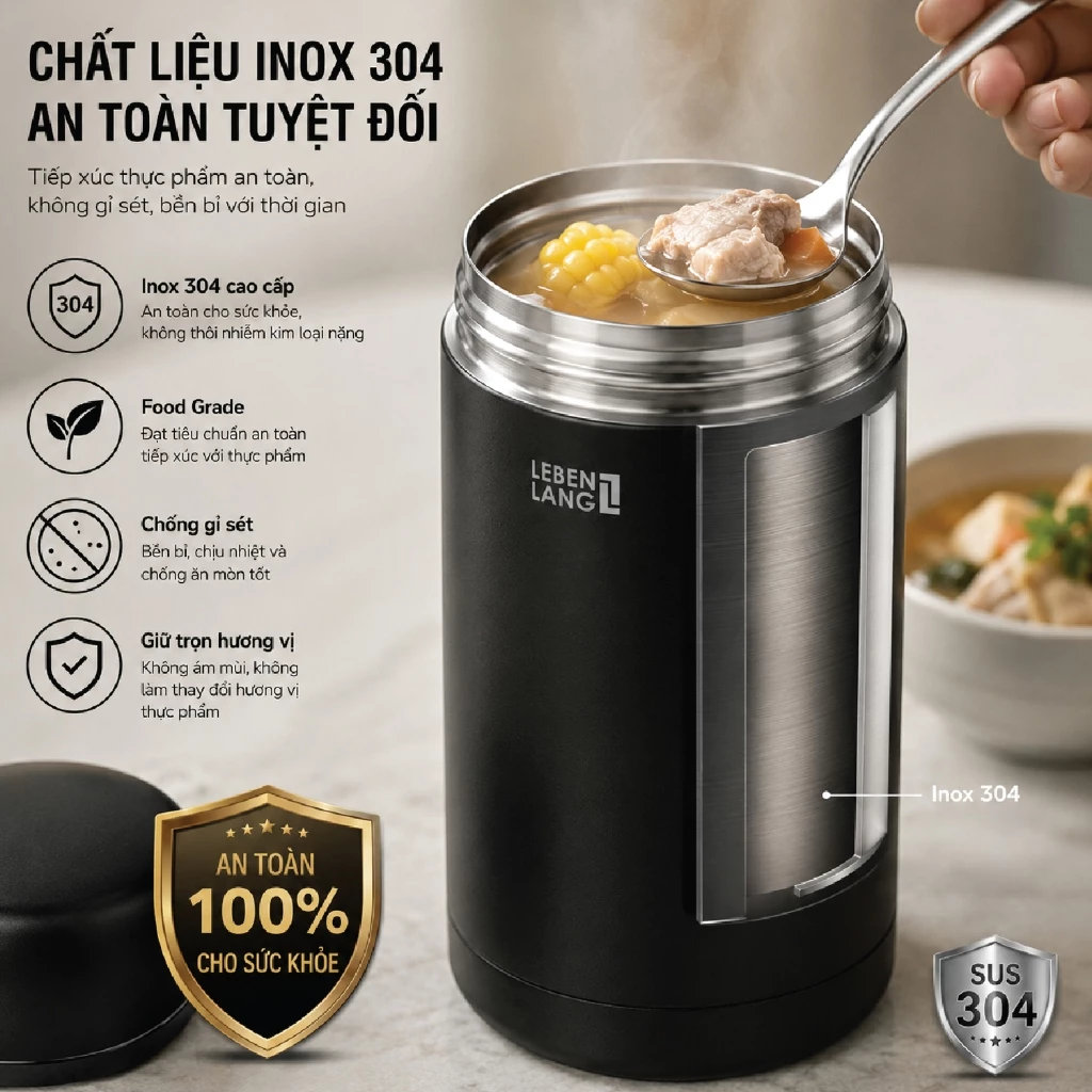 Bình ủ cháo giữ nhiệt Inox 304 Lebenlang LBL1802 dung tích 1000ml