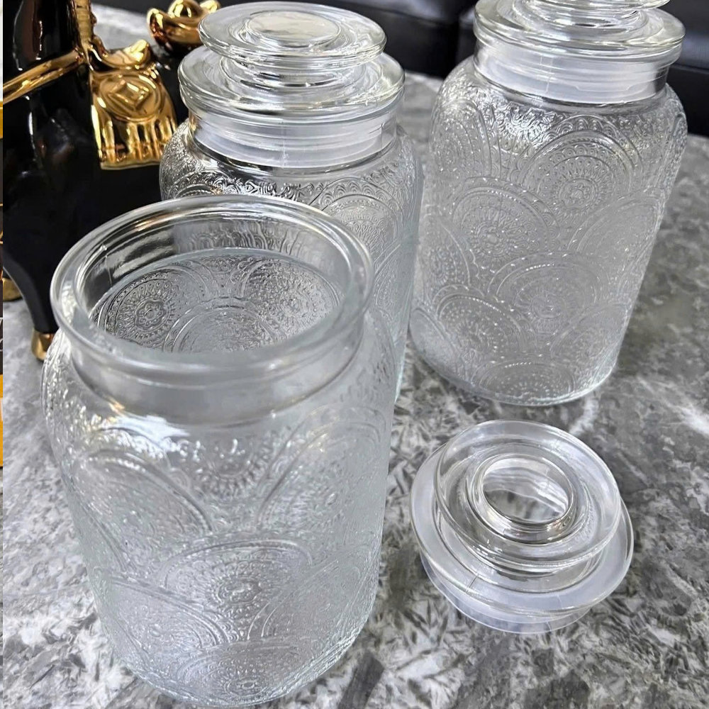 Bộ 3 hũ thuỷ tinh Lebenlang LBL1210 hoa văn nổi