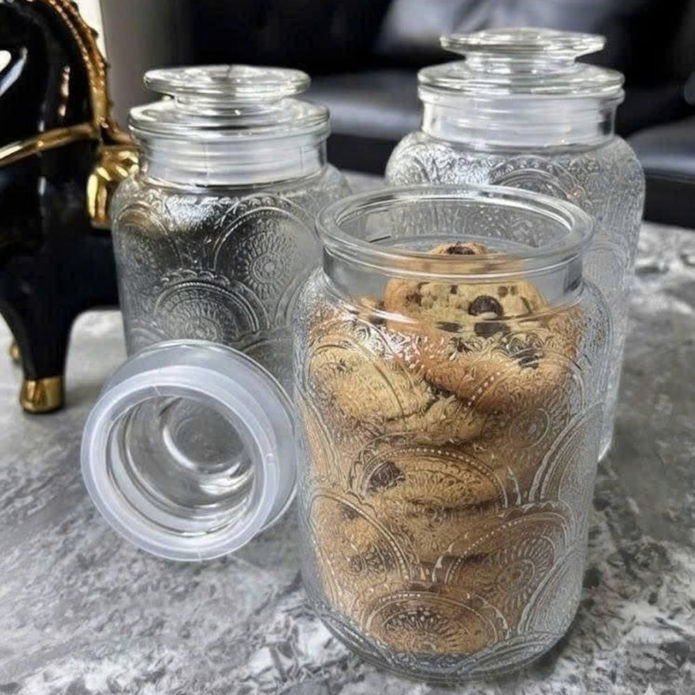 Bộ 3 hũ thuỷ tinh Lebenlang LBL1210 hoa văn nổi