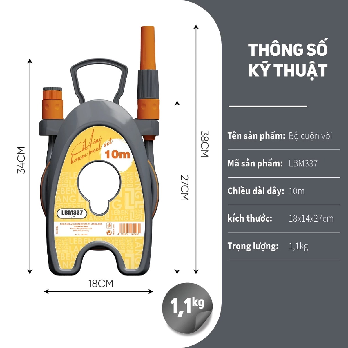 Bộ cuộn vòi nước 10m Lebenlang LBM337
