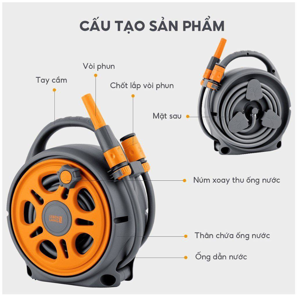 Bộ vòi nước tưới cây, rửa xe đa năng Lebenlang LBLB3368 dây 12m, 5 đầu phun