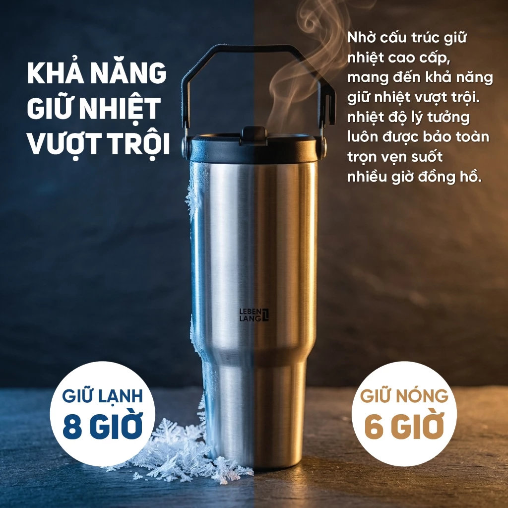 Cốc giữ nhiệt inox 304 Lebenlang LBL2473, dung tích 1.2L, có quai xách