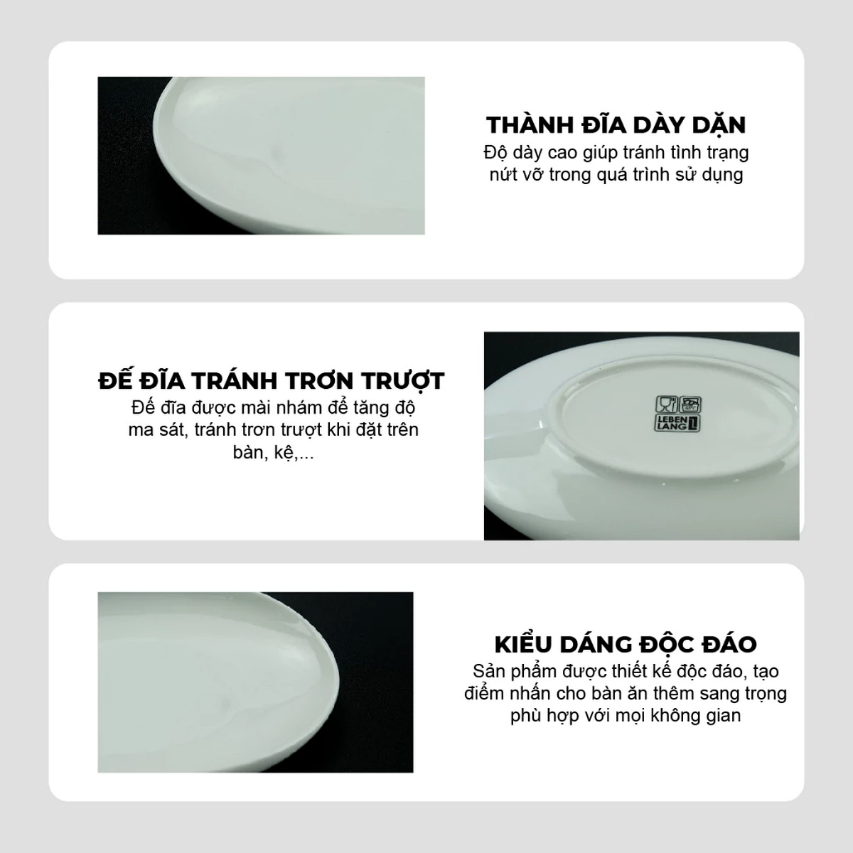 Đĩa sứ oval cao cấp trắng trơn Lebenlang WB08