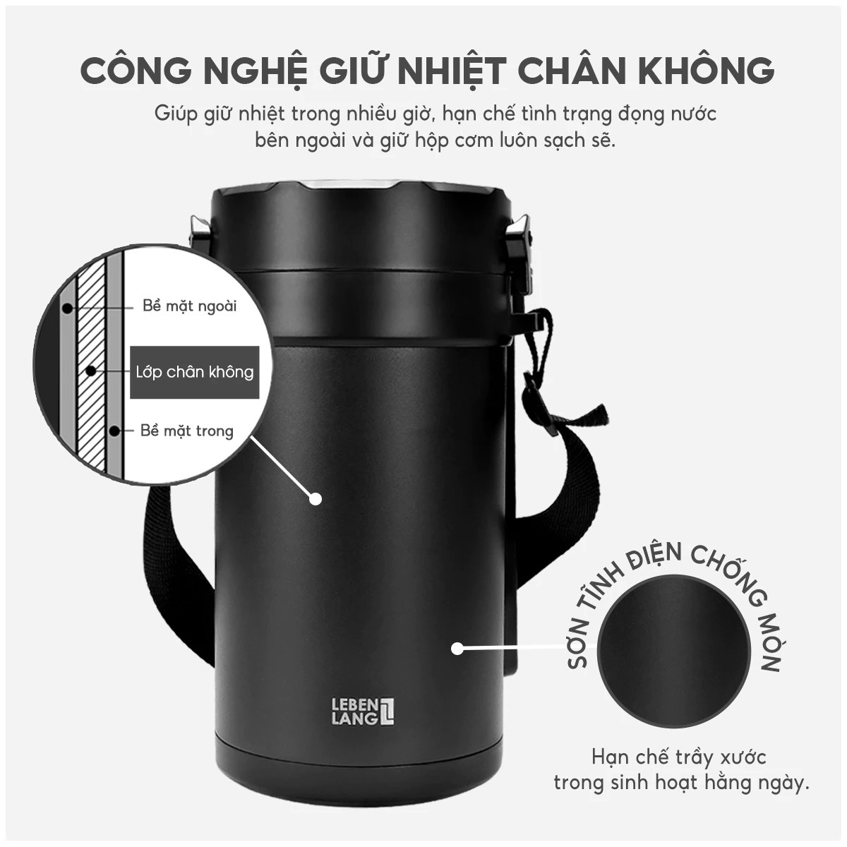 Hộp cơm giữ nhiệt 4 ngăn inox 304 Lebenlang Đức LBT856