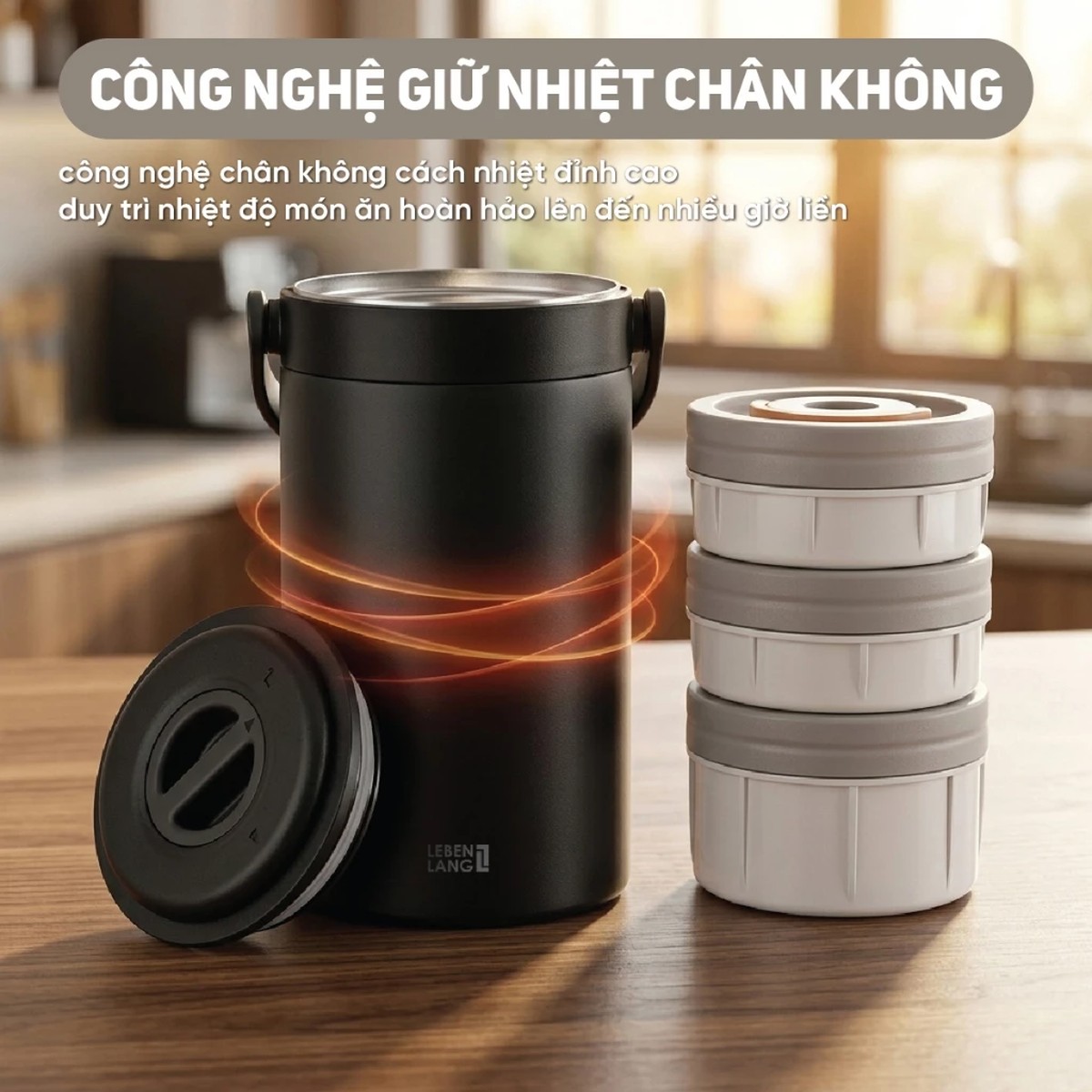 Hộp cơm giữ nhiệt 3 tầng Inox 304 Lebenlang LBL2019 dung tích 2.4L