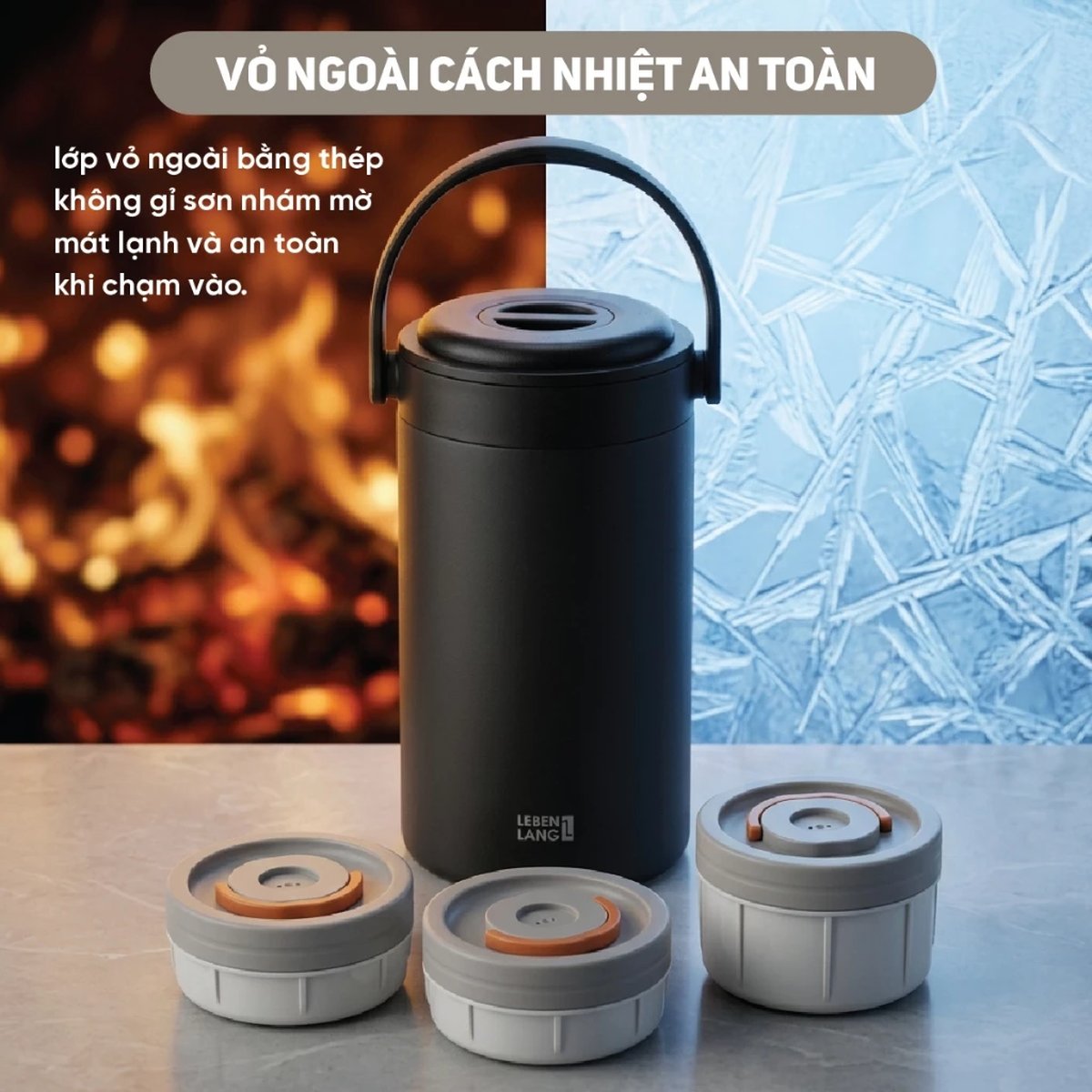 Hộp cơm giữ nhiệt 3 tầng Inox 304 Lebenlang LBL2019 dung tích 2.4L