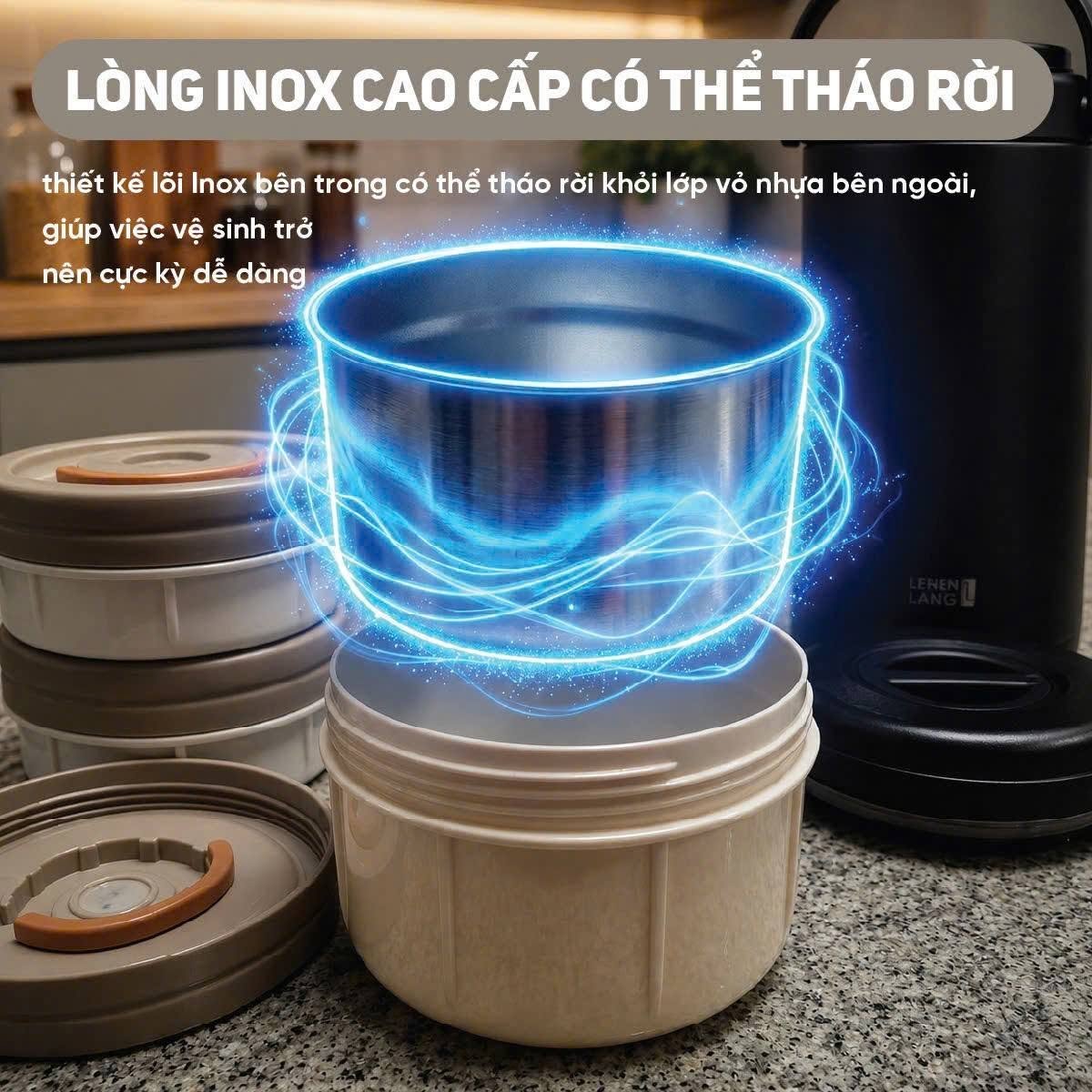 Hộp cơm giữ nhiệt 3 tầng Inox 304 Lebenlang LBL2019 dung tích 2.4L