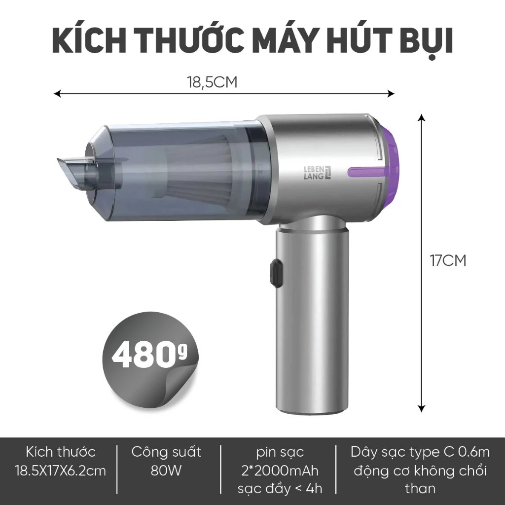 Máy hút bụi cầm tay không dây Lebenlang LBL1663
