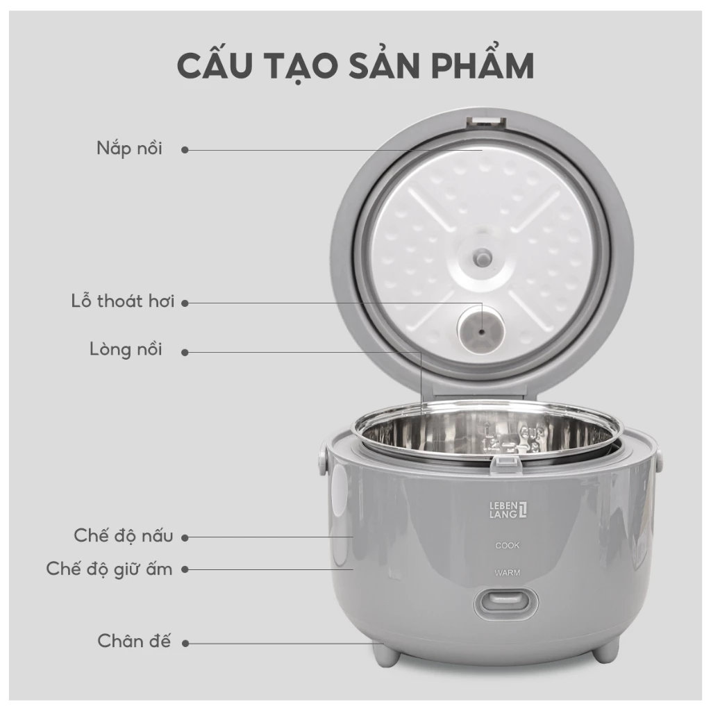 Nồi cơm điện lòng Inox 304 Lebenlang LBL0581