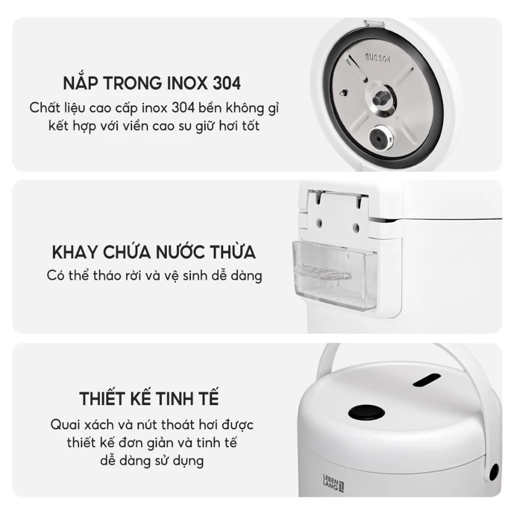 Nồi cơm điện tử ruột Inox 304 Lebenlang LBL0582 0.8L