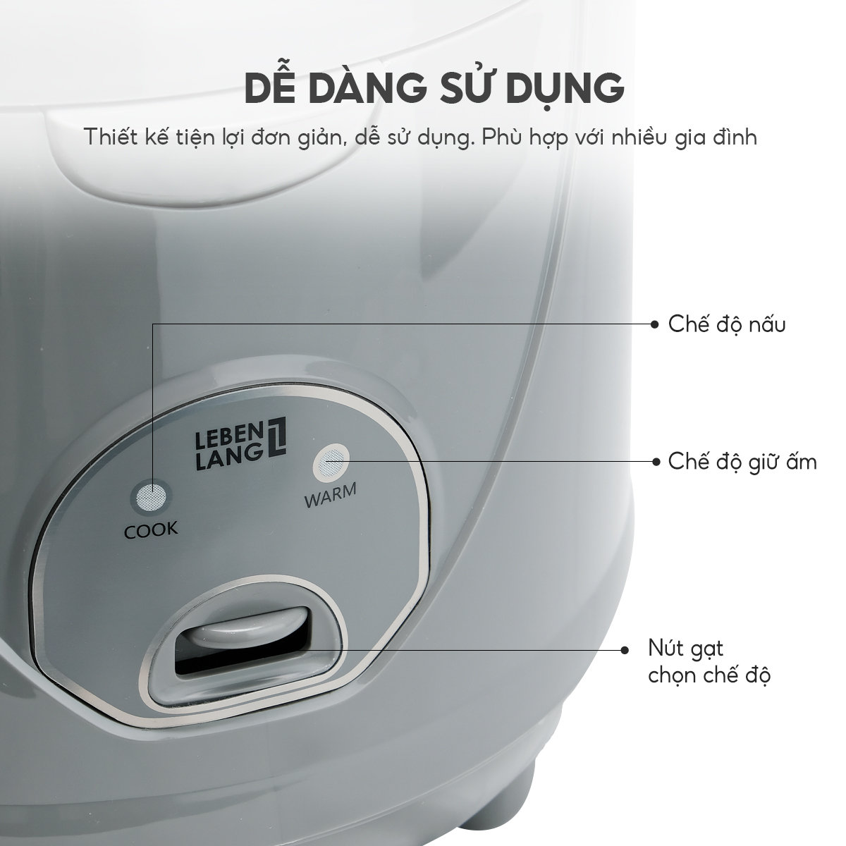 Nồi cơm điện 1.8L Lebenlang LBL1936 công suất 700W màu ghi