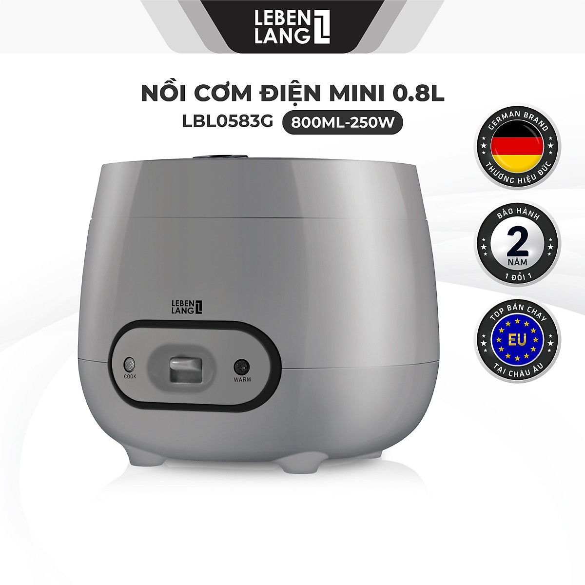 Nồi cơm điện mini Lebenlang LBL0583G dung tích 800ml, nhỏ gọn hàng Đức, bảo hành 24 tháng