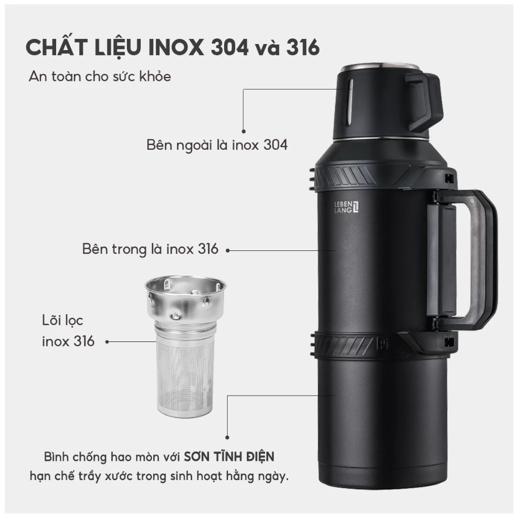 Phích giữ nhiệt Lebenlang LBL3026 dung tích 4L