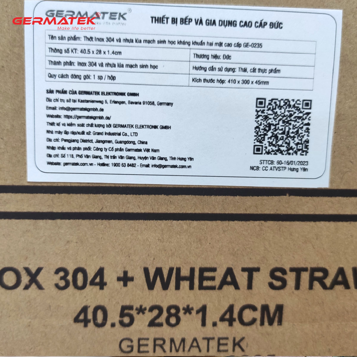 Thớt 2 mặt Inox 304 và nhựa lúa mạch kháng khuẩn Germatek GE-0235 chuẩn hàng Đức