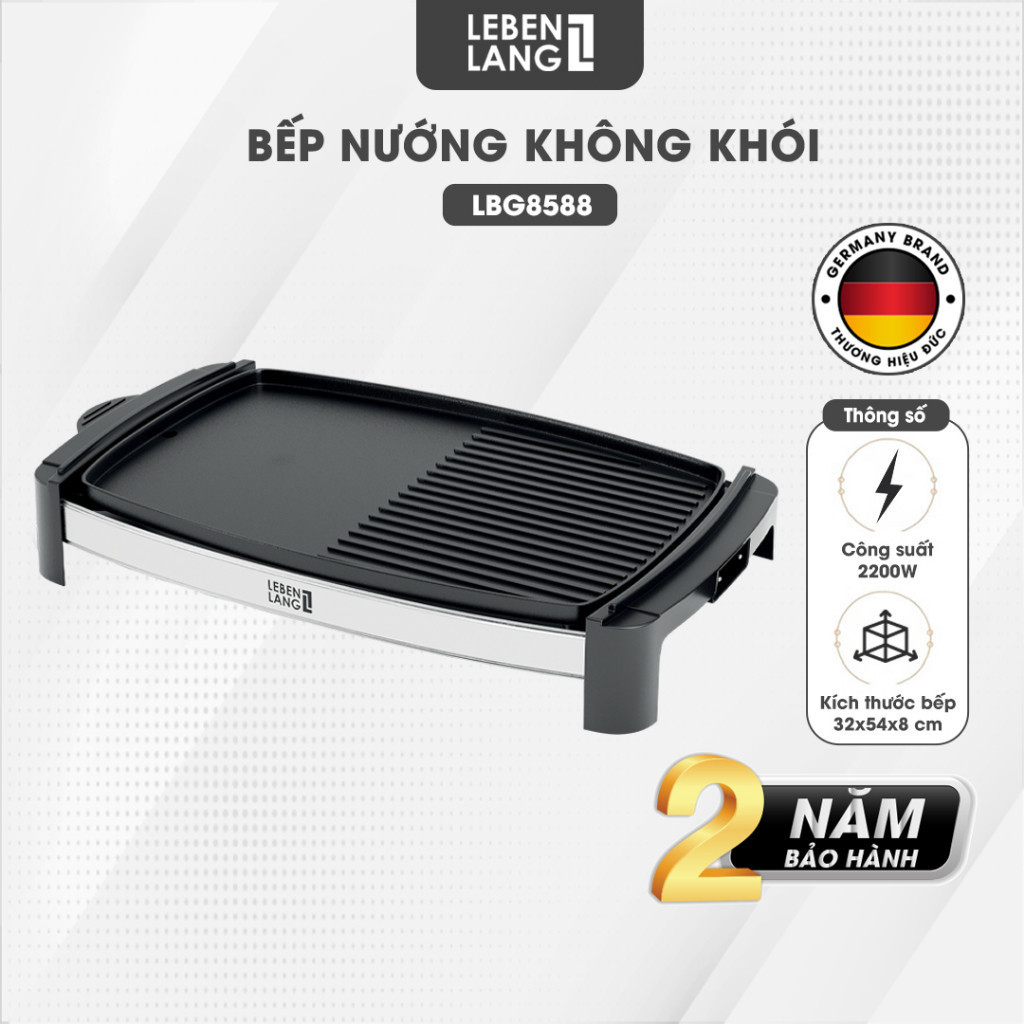 Vỉ nướng điện không khói Lebenlang LBG8588 công suất 2200w, hàng Đức